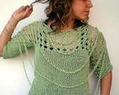 OOAK Lace Sweater Trendy Green Cotton Hand Knit Woman Sweater NEW COLLECTION