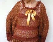 Dolman Style  Lace Sweater Trendy Spice Brown wool Hand Knit Woman Sweater NEW COLLECTION