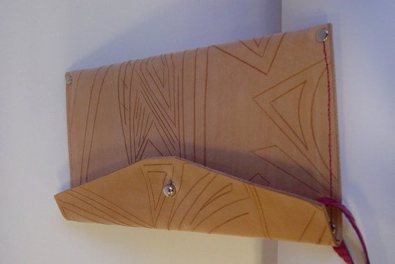 23 Tribes Custom made, one of a kind carved envelope leather passport case