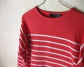 80s Cotton Coral and White Striped Vintage Sweater Womens Small Medium