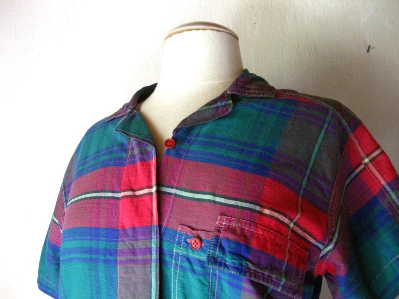 Madras Santa Cruz Plaid Vintage Shirt Womens Small Medium