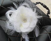 Eva - handmade organza and silk hair piece with rhinestone brooch and feathers