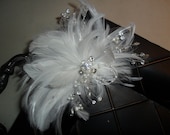 Brooklyn - stunning feather, rhinestone and pearl headpiece/fascinator