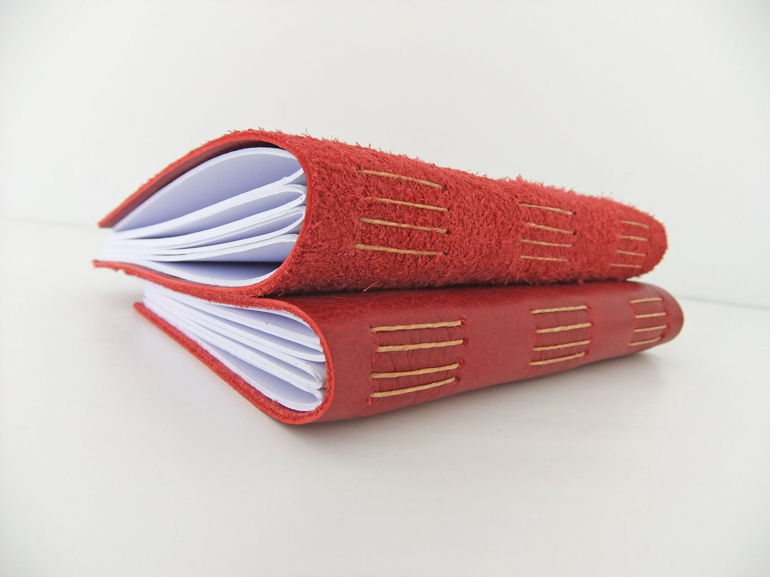 Leather journal - reclaimed leather journals -  red suede leather - red leather