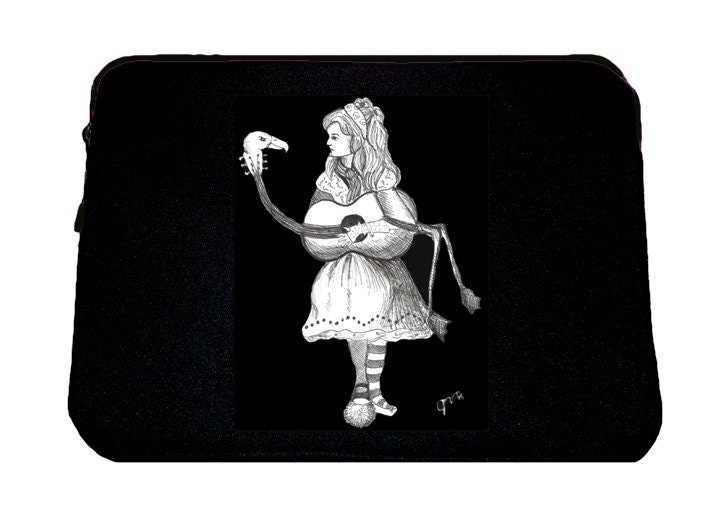 Alice's Flamingo Guitar Laptop Sleeve/ Case, Alice in Wonderland, Tim Burton Inspired, proceeds to Alzheimer's Association
