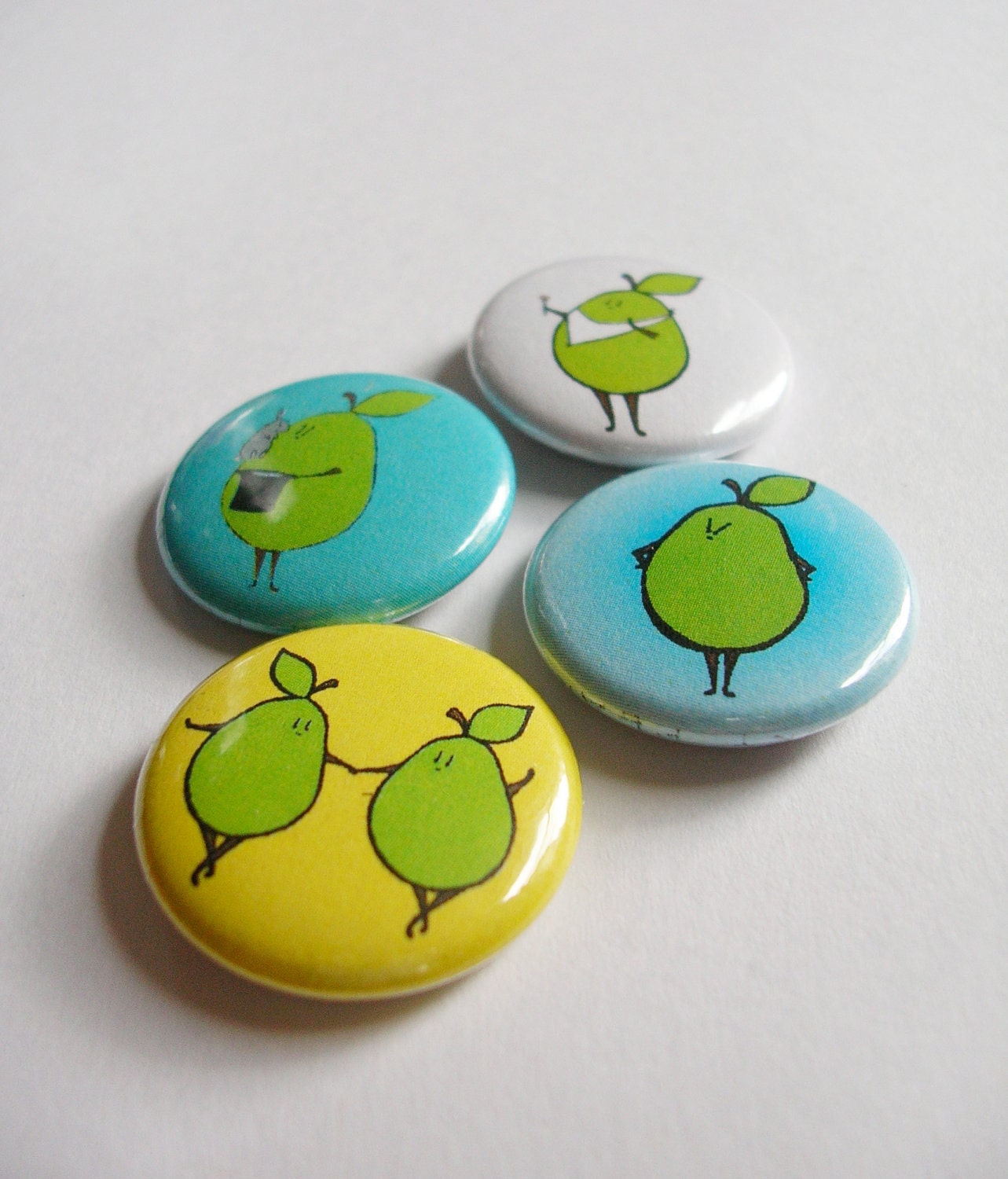 Funny, Angry Pear button set of 4
