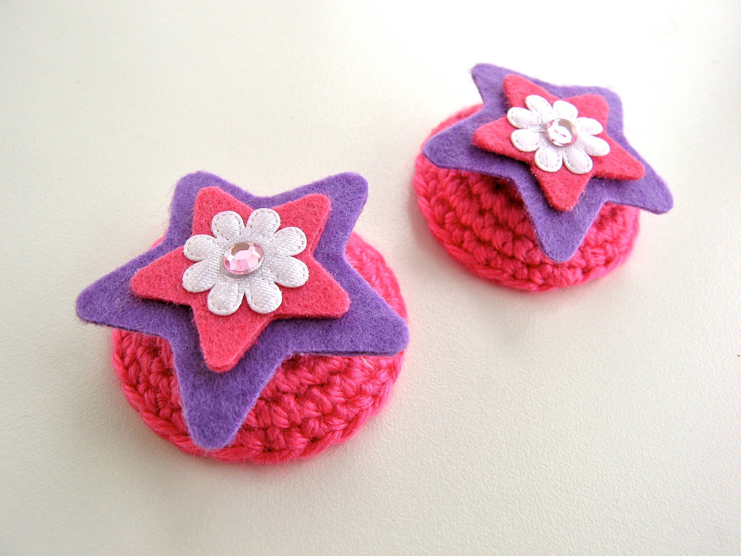 Stars Crocheted Nipple Pasties - Pink and purple with tape