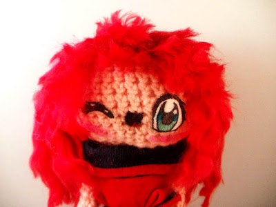 Amigurumi Girl Doll Anime Manga Style Red haired Plush Toy With Dress Leena