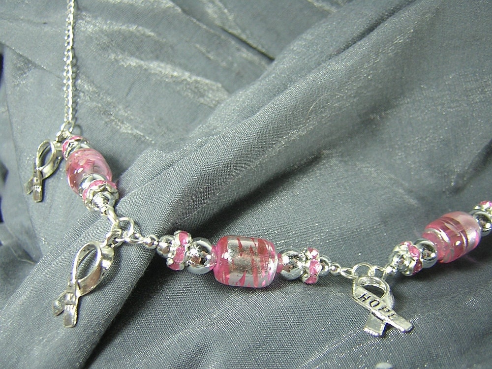 Limited Edition Silver and Pink Breast Cancer Awareness Hope Ribbon Necklace - Handmade by Rewondered D225N-00183