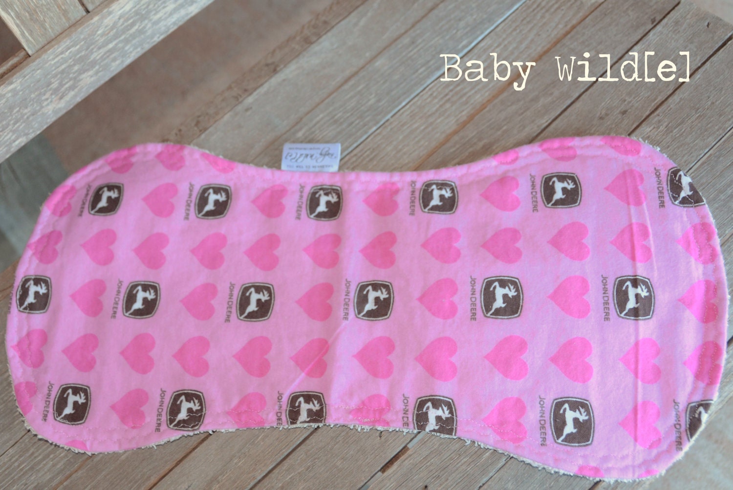 Contour Burp Rag Terry Cloth and Flannel John Deere Pink Heart - Tractor Love