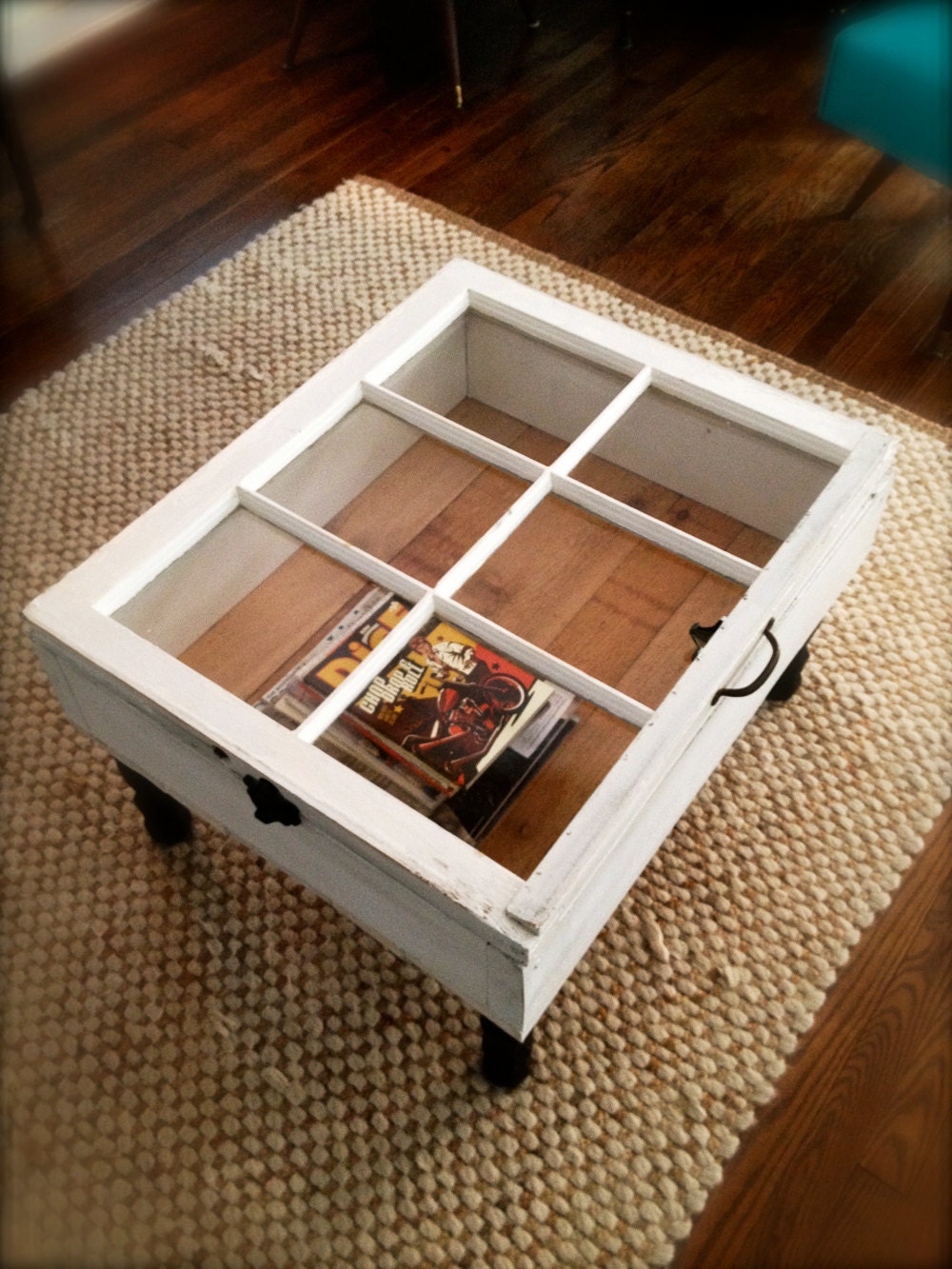 Reclaimed Window Coffee Table with Storage, Upcycled, Repurposed