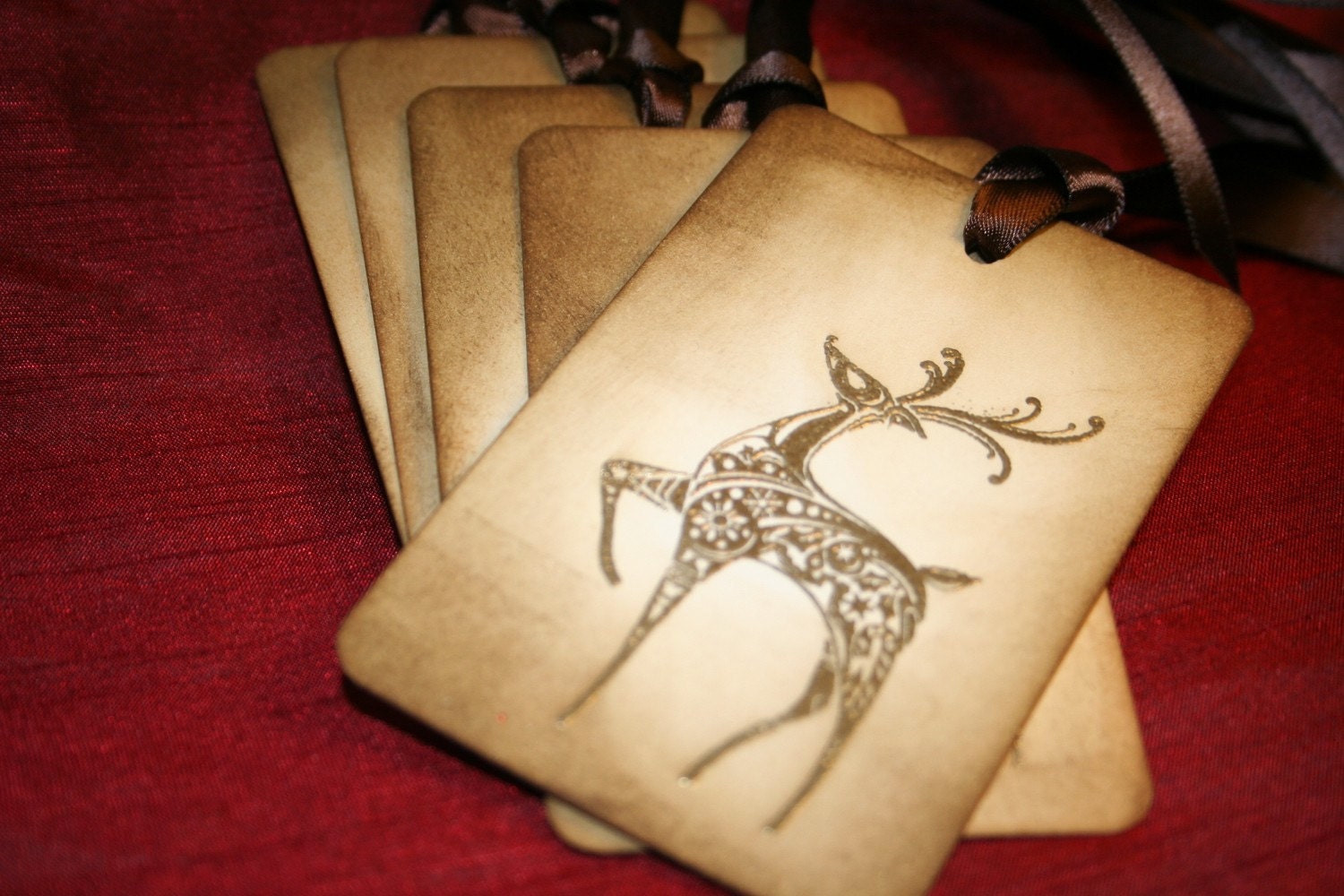 Reindeer Tags/Ornaments - Gold Embossed  - Vintage Appearance - Set of 5