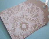 wedding Wish Tree/Gift Tags  - White Embossed Flourish on Kraft - Vintage Appearance -  Set of 5