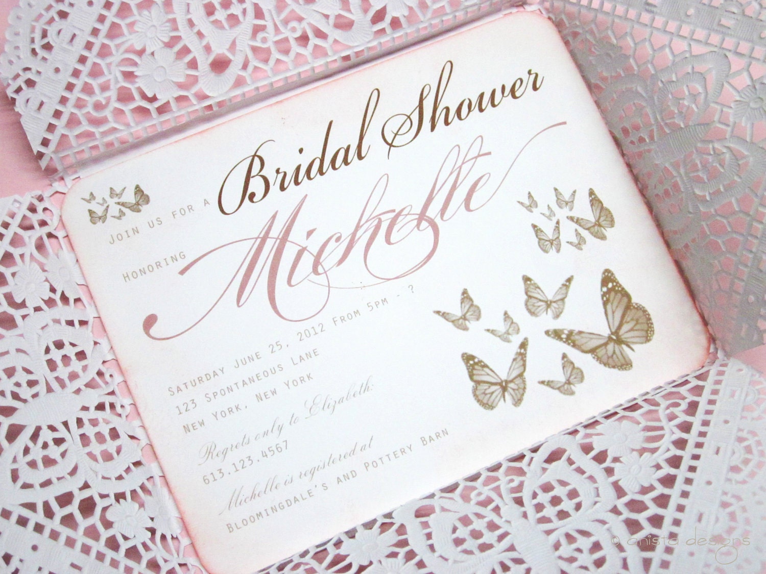 Vintage Bridal Shower invitations/Baby Shower/Lingerie Party/Bachelorette invitations with lace envelopes -  set of 20