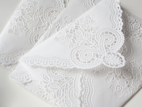 SALE - Vintage Lace Envelopes - Vintage Paper Doily Envelopes - set of 5 (seen in Weddingbells Magazine)