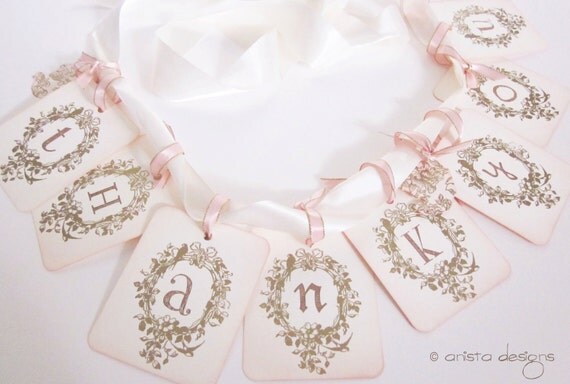 Wedding Thank you Banner for showers/weddings - Gold- Vintage Appearance (customization available) - as seen on Style Me Pretty