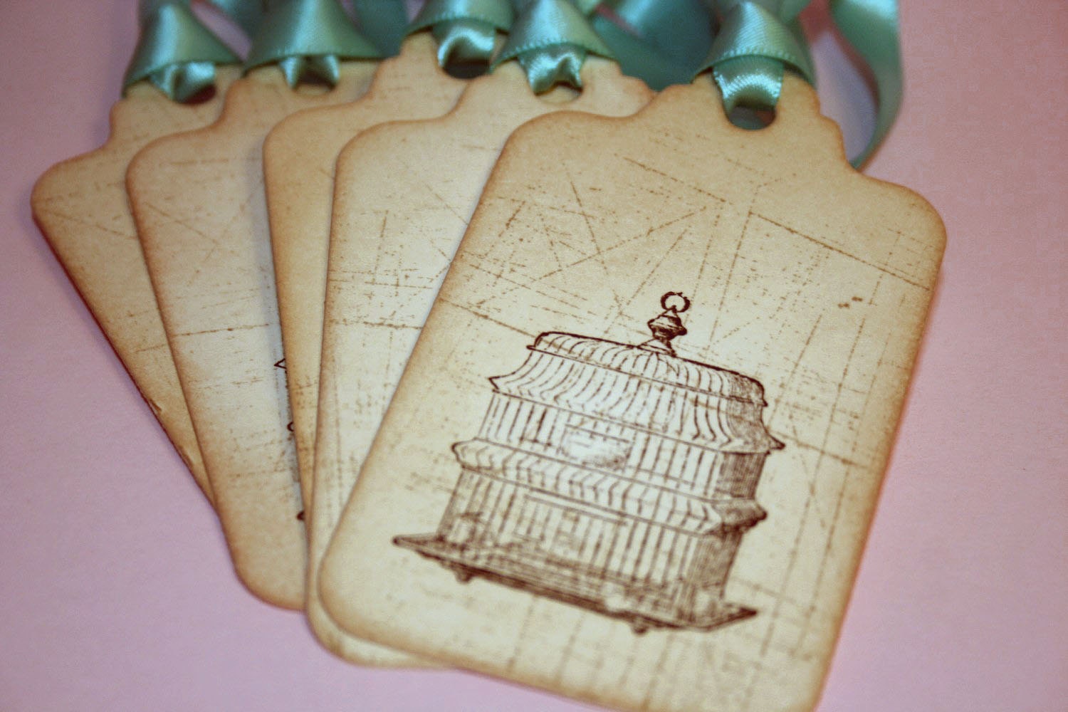 Bird Cage Wish Tree Tags Gift Tags - Vintage Inspired - Set of 5