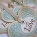 Valentine Wish tree tags/wedding tags/gift tags - With Love Turquoise (or custom colour) Heart - Vintage Appearance - set of 5