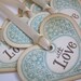 Valentine Wish tree tags/wedding tags/gift tags - With Love Turquoise (or custom colour) Heart - Vintage Appearance - set of 5