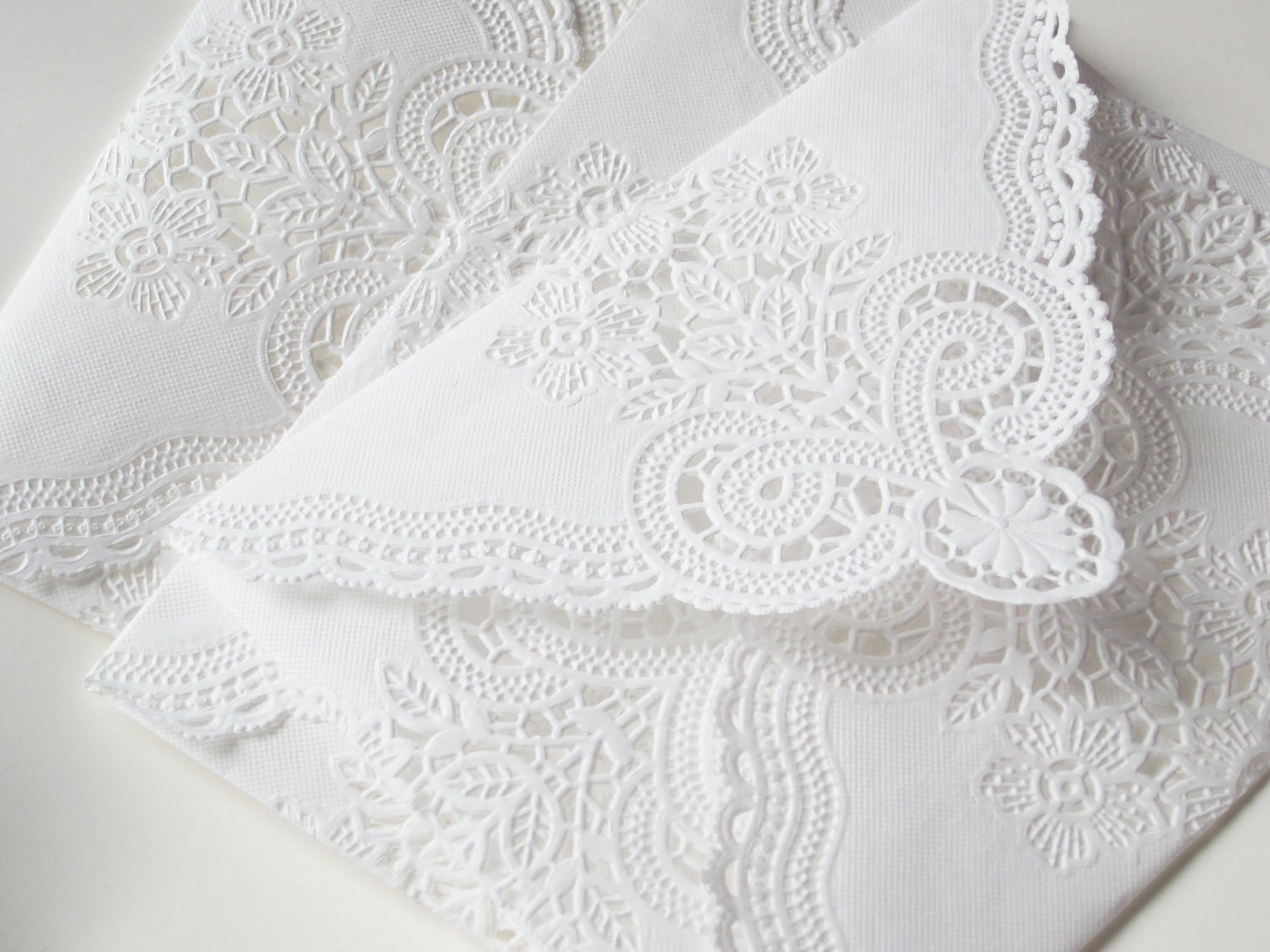 SALE: Vintage Lace Handmade Envelopes - Shabby Chic Vintage Paper Doily Envelopes - set of 20 (seen in Weddingbells Magazine)
