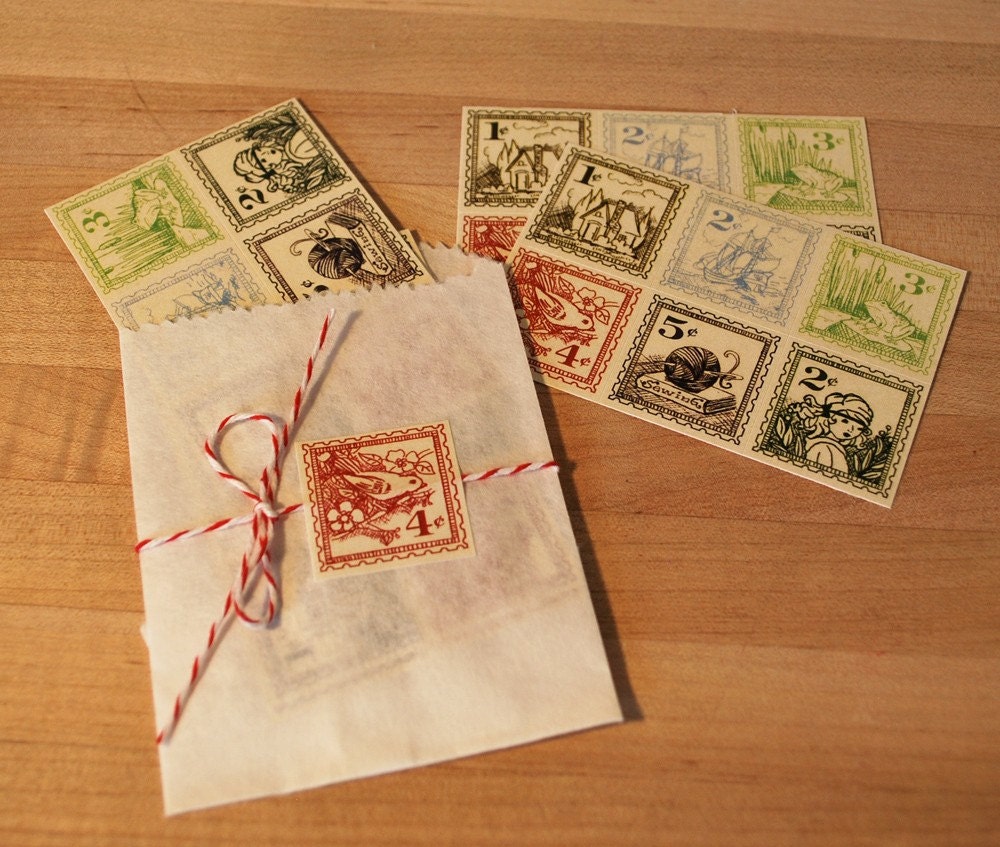 2 SETS-Vintage Style Postage stamp stickers