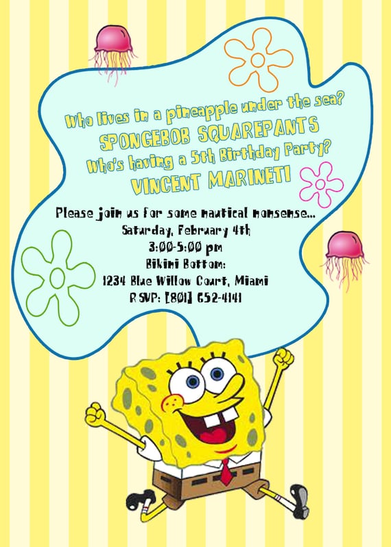 PRINTABLE (5"x7" Invite) - SpongeBob "Best Day Ever" Collection Il_570xn