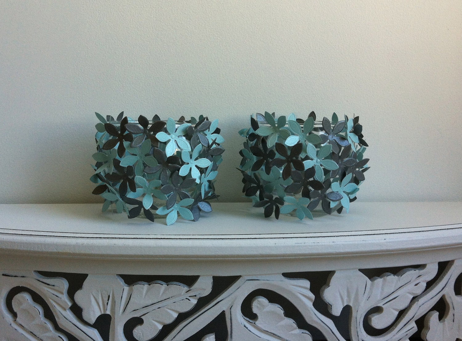 Formal 3D - 2 Votives - Gray Silver Blue Teal