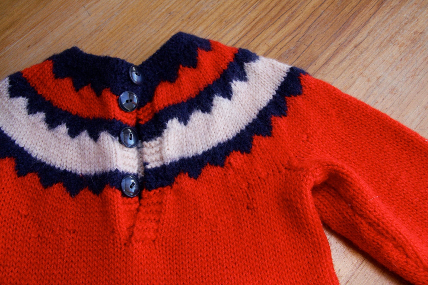 vintage wool dress, red sweater day 1970s knit, size 3T/4T