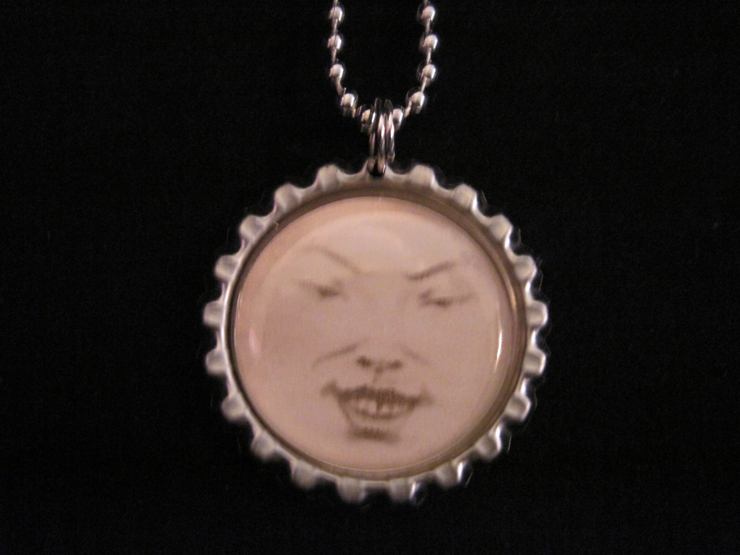 Creepy Moon Face Bottle Cap Necklace or Key Chain (CREEPY 101)