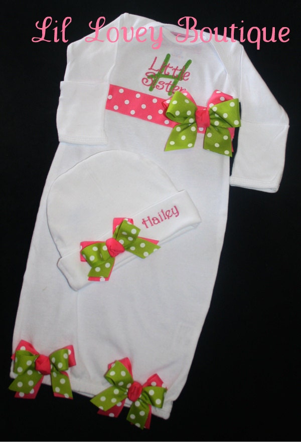 LITTLE SISTER'S HOMECOMING...Custom 2PC. Newborn Layette Set For Her Homecoming Or Baby Gift