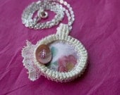 Victorian Flower Beaded Fabric Pendant