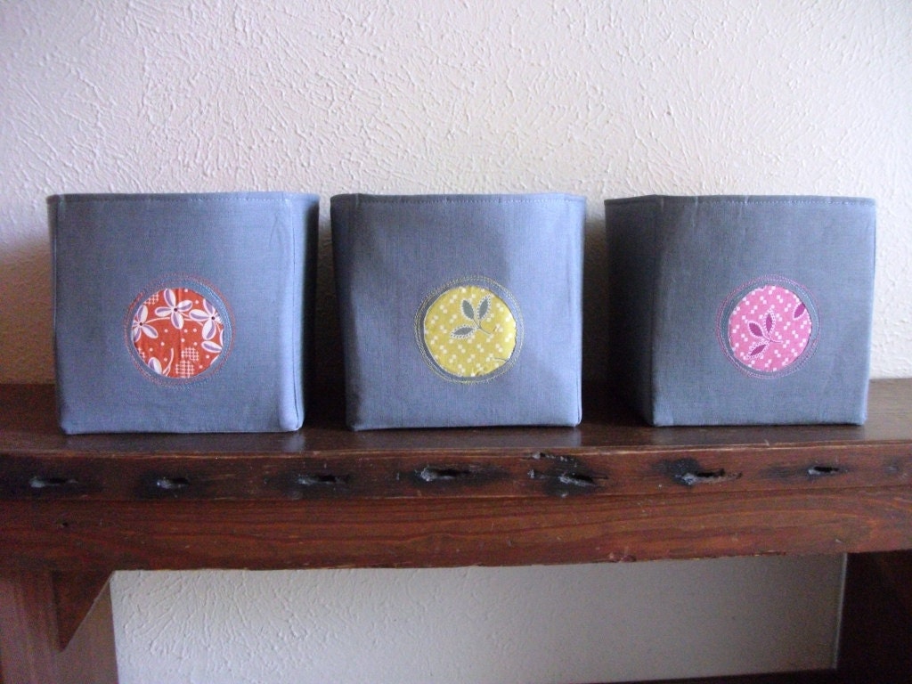 Set of three -- Hope Valley fabric organizer storage container basket bins