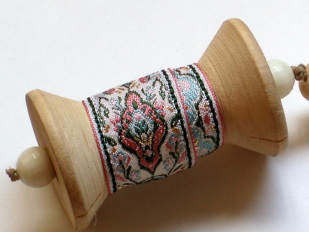 Vintage Ribbon on Wooden Spool Ornament
