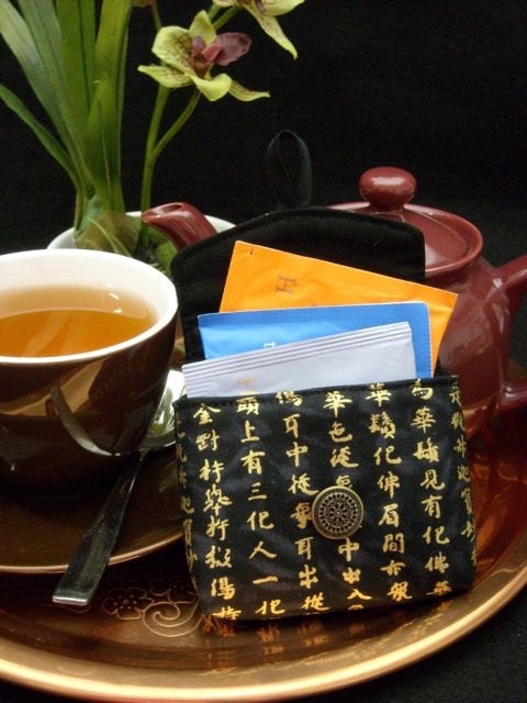 Tea Bag Travel Wallet - Kanji on Black