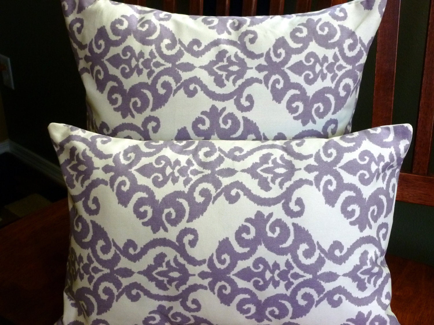 Decorative Accent Throw Pillow Covers - Lavender and Cream - Set of Two