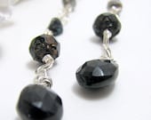 Rosary Chain Earrings, Black Spinel Gemstone, Czech Glass Black