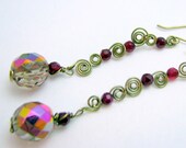 Dangle Earrings, Pure Brass, Gemstone, Czech Glass, Agate, Antiqued