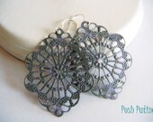 Shabby Chic Gray and Lilac Hand Painted Filigree Earrings - PoshPatina