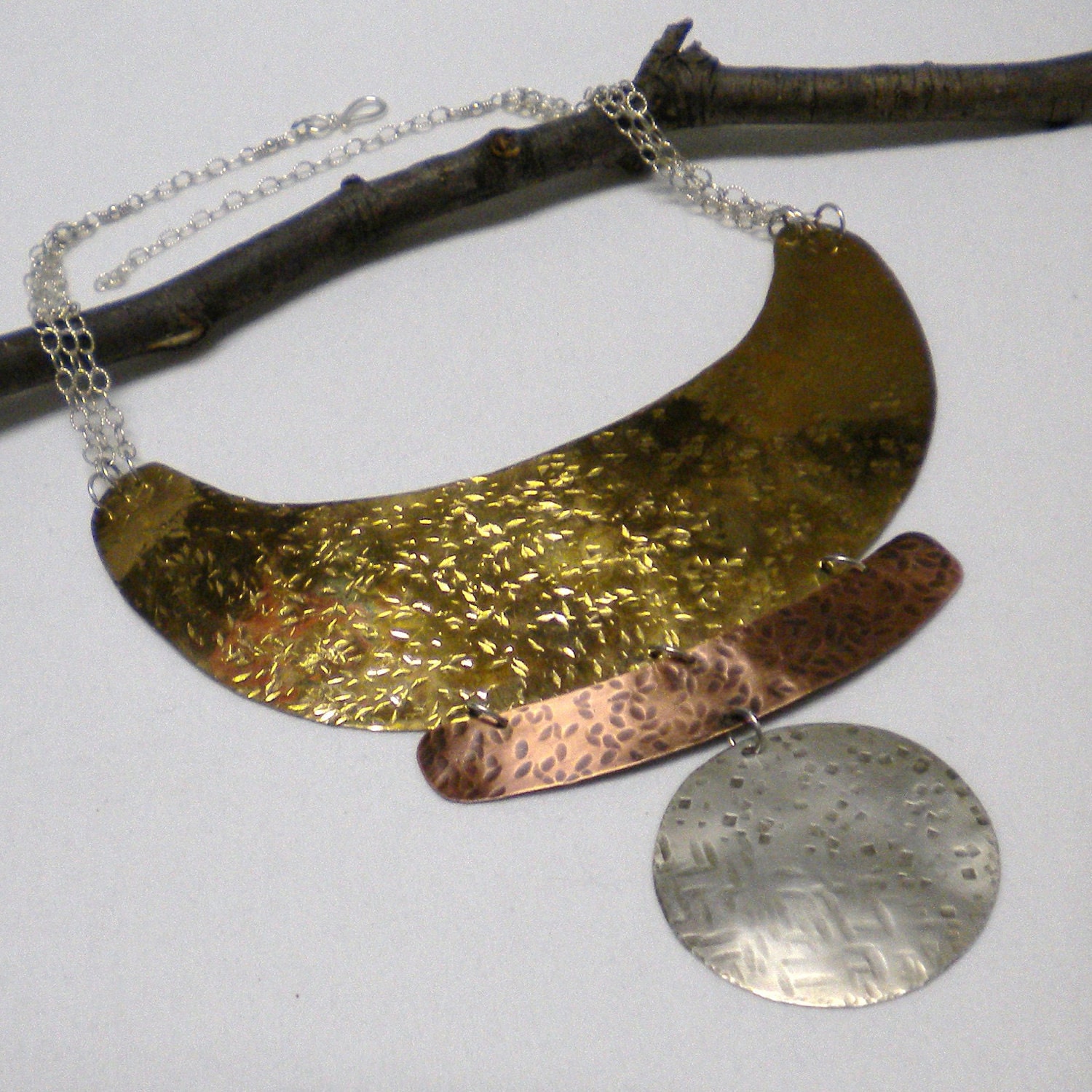 Statement Necklace Sterling Silver Copper Brass