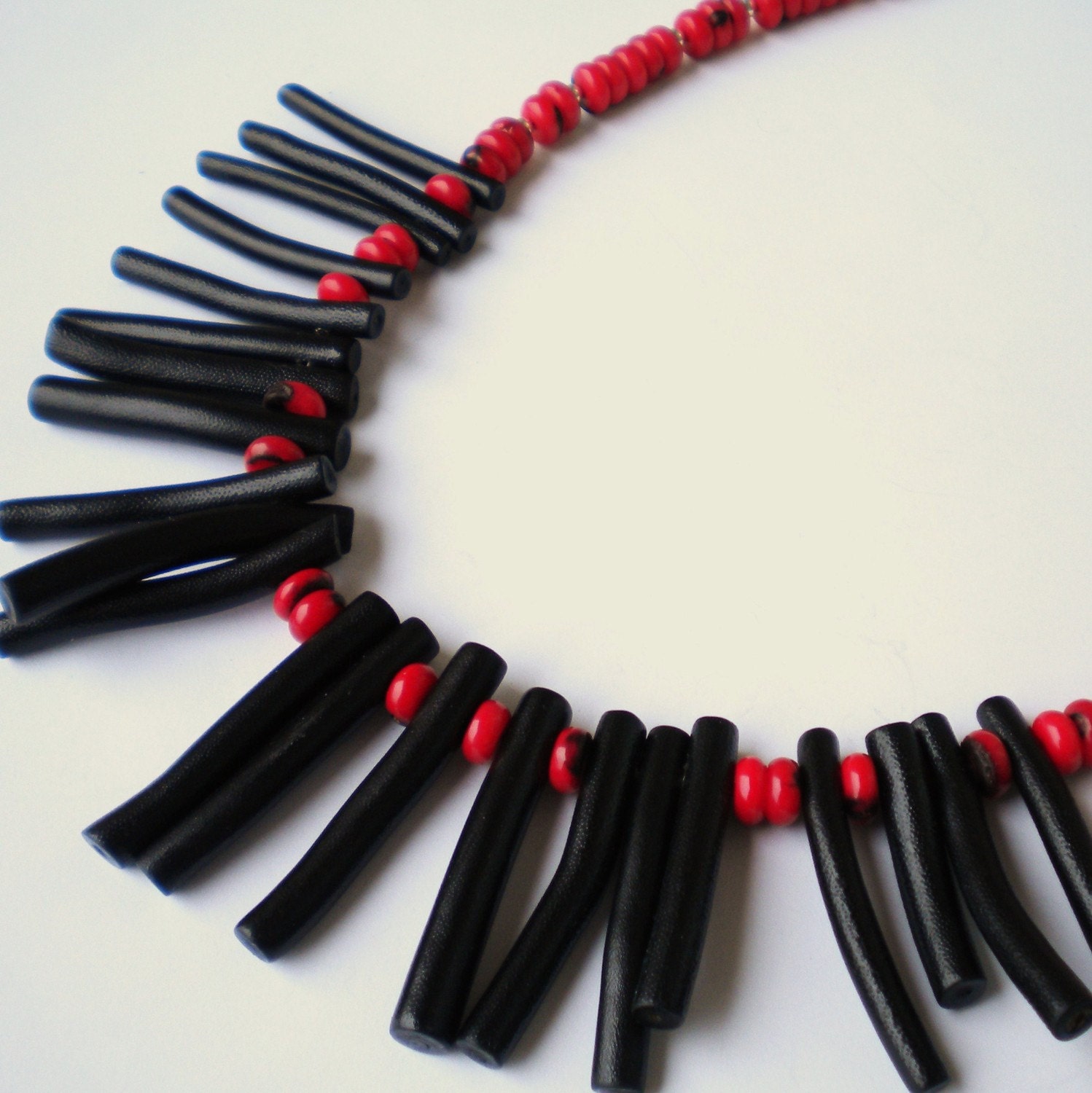SALE Bamboo Coral Bib Necklace Beaded
