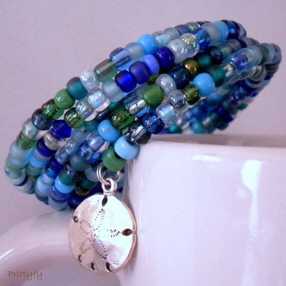 SALE Nautical Memory Wire Bracelet with Sand Dollar Charm