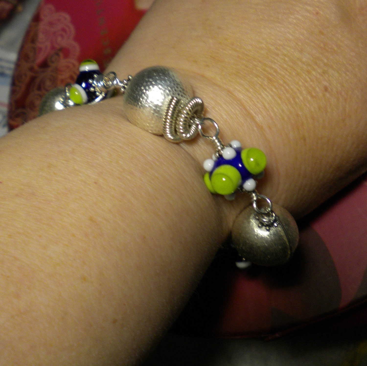 Lampwork Beads Bracelet Wire Wrapped Sterling Silver
