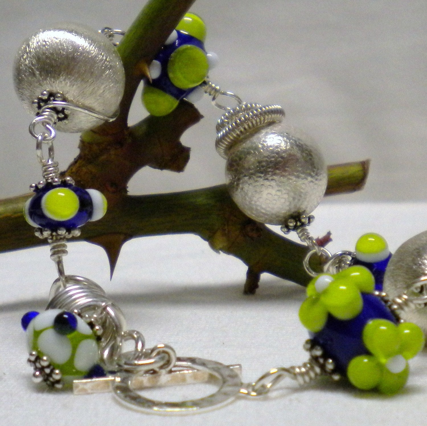Lampwork Beads Bracelet Wire Wrapped Sterling Silver