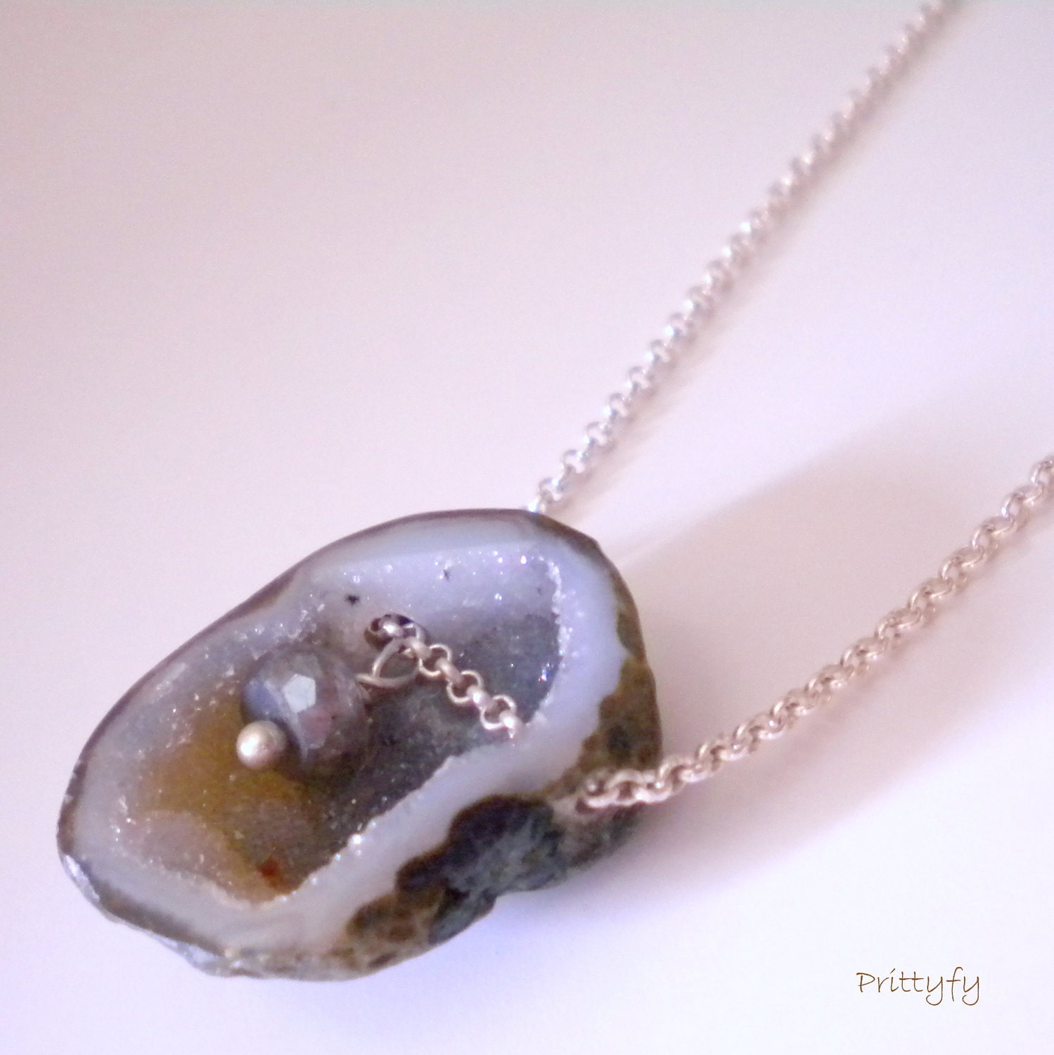 Druzy and Labradorite Organic Necklace Sterling Silver