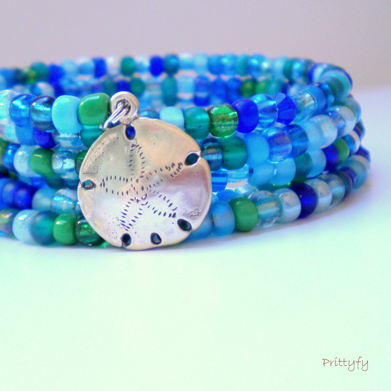 SALE Nautical Memory Wire Bracelet with Sand Dollar Charm