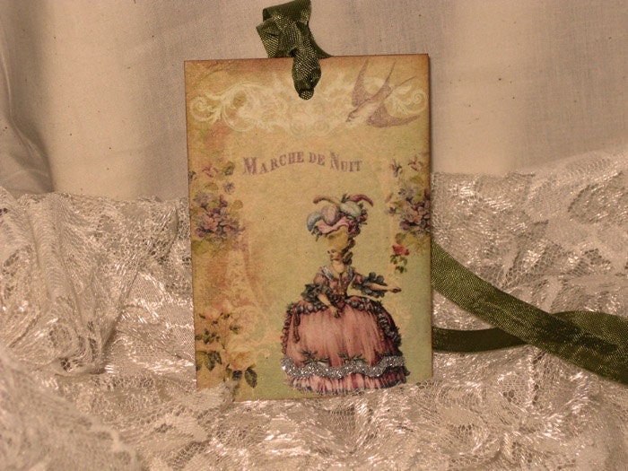 French Market Vintage Style Marie Antoinette Glittered Gift Tags Marche De Nuit ECS