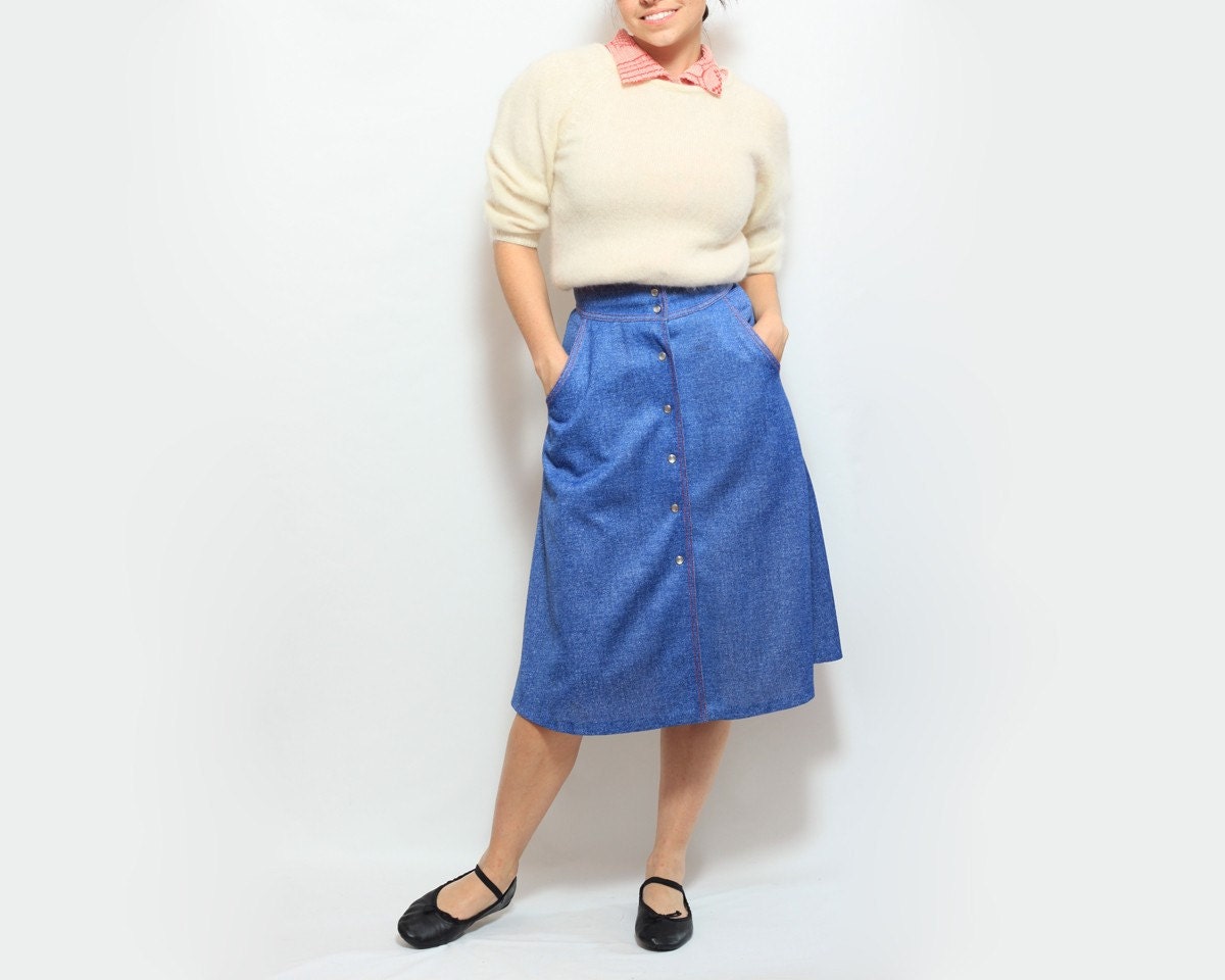 SALE Denim A-line Button Front Skirt - Small