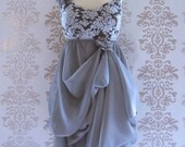 Party Dress Handmade Wedding Reception Dress Holiday Fashion Evening Dress Bridesmaid Dress Clothing Women : ELENORE Grey Silver Lace Dress