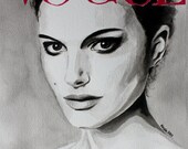 Vogue. Natalie Portman. Original Watercolor. 9x12.