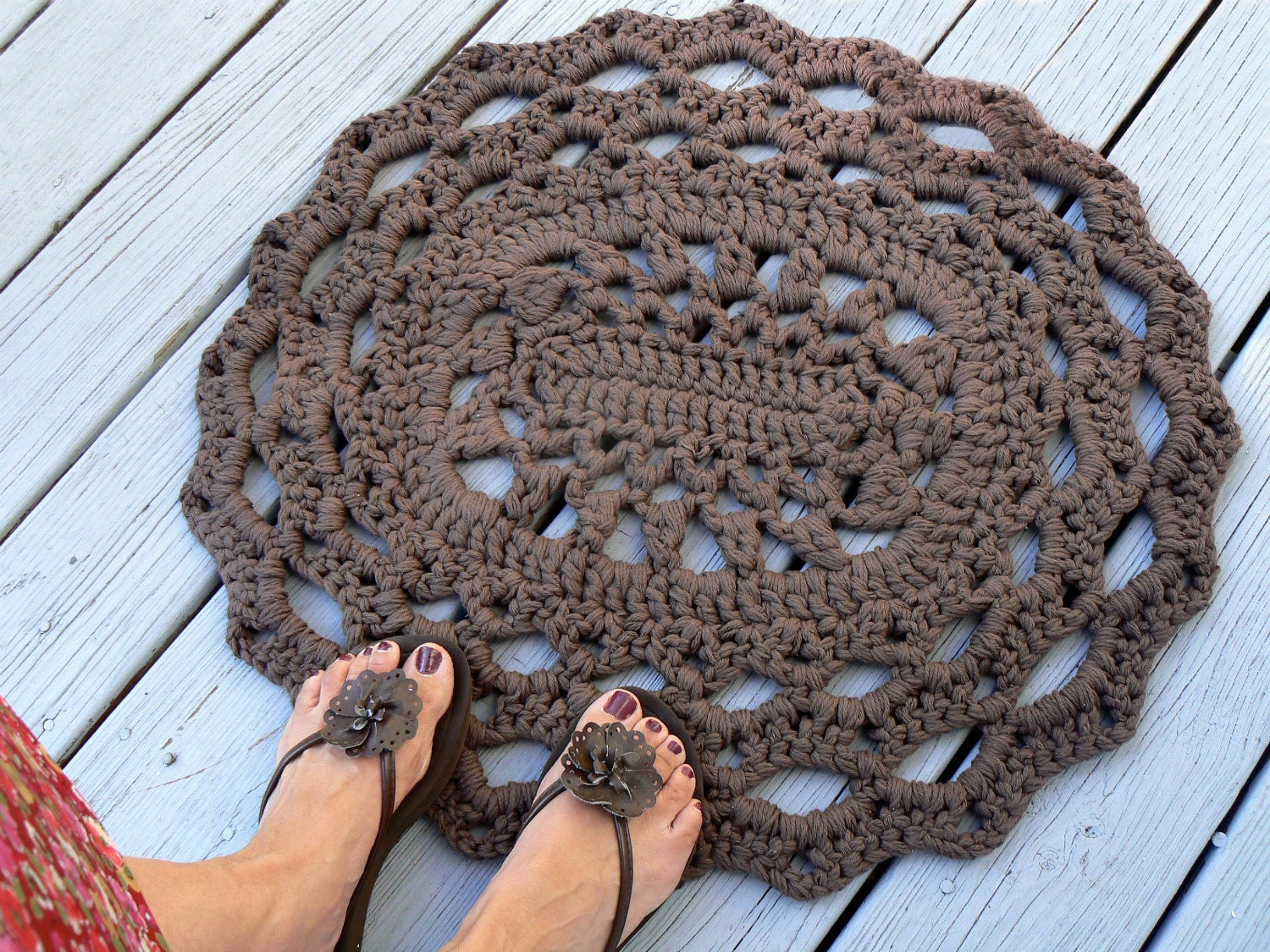 Cotton Oval Lace Thick Doily Kitchen or Bath Rug Crocheted in Dark Taupe or Pick your color with Non Slip Grip Bottom